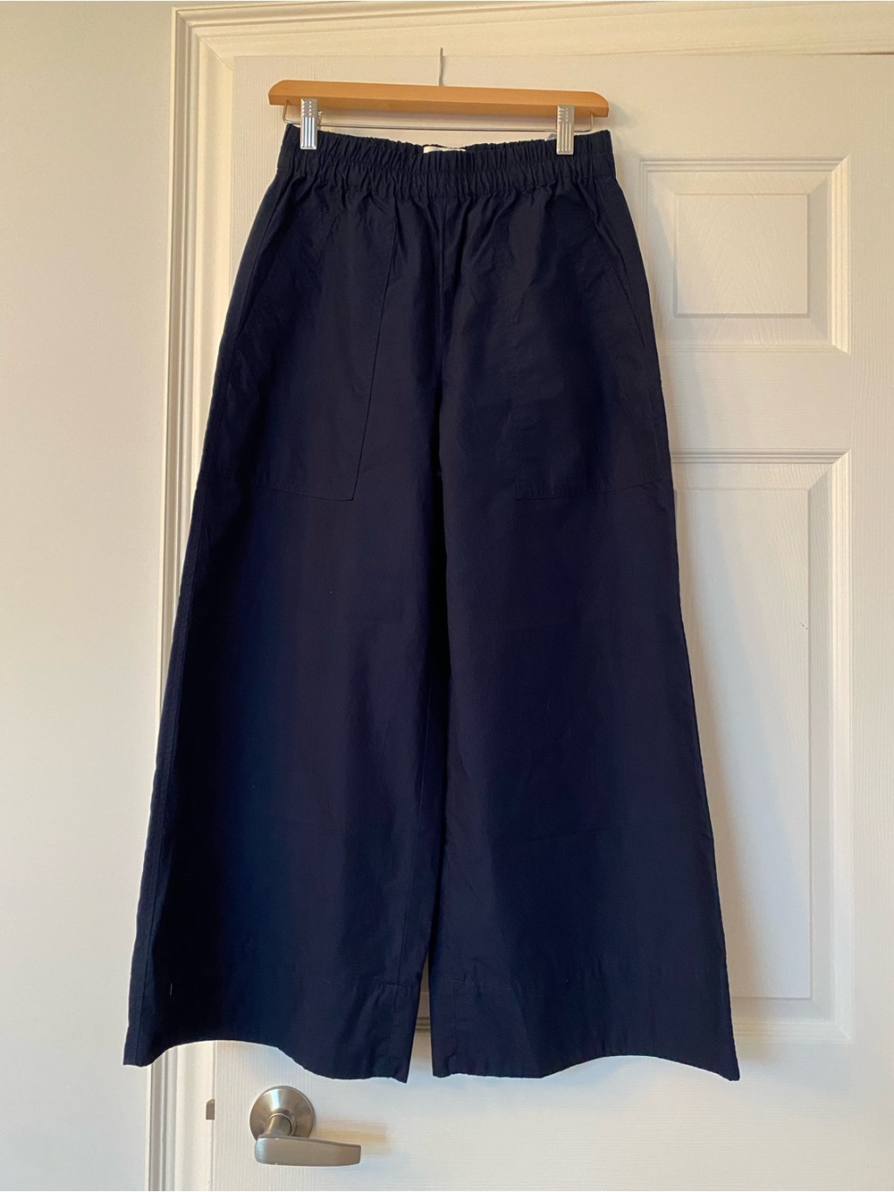 Women Navy Poplin Wide-Leg Pull-On Bottoms